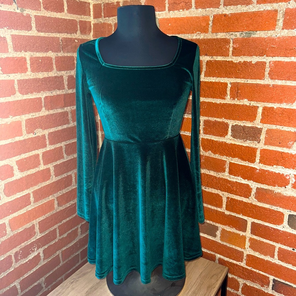 Velvet Skater Dress - Green